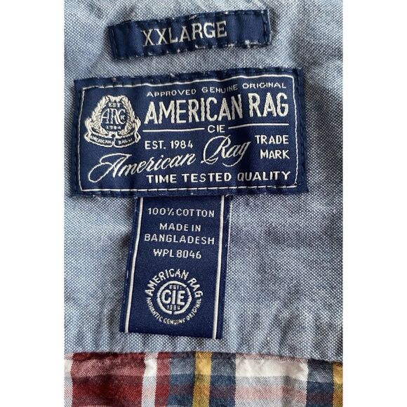 American Rag Cie Men's XXL 100% Cotton Short Sleeve Plaid Button Up Shirt - Picture 8 of 8